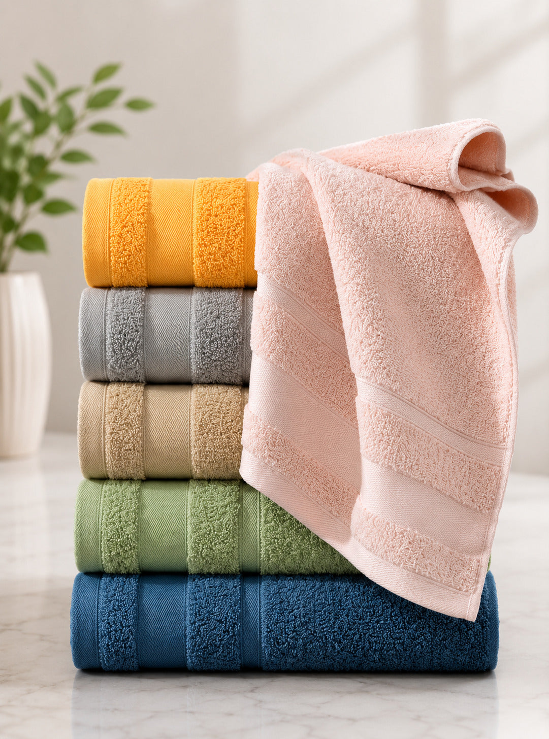 2 Pcs Towel Set 100% Cotton Soft Absorbent Towels for Bathroom Livingroom Kitchen